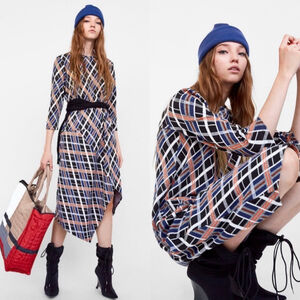 Zara Plaid Knit Sweater Midi Dress